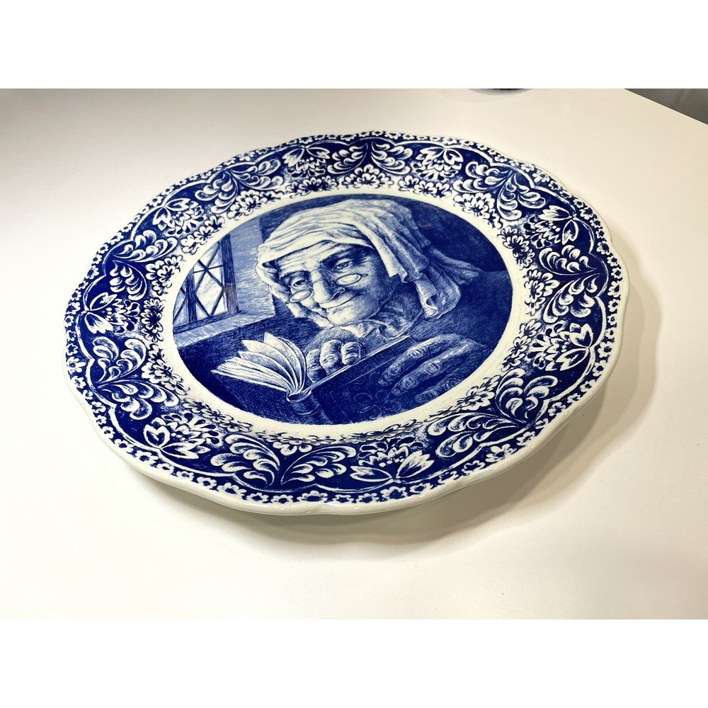 Vtg.Decorative La Louviere Boch Delft Blue Plate Woman Reading Book Wall Hanging - Picture 2 of 12